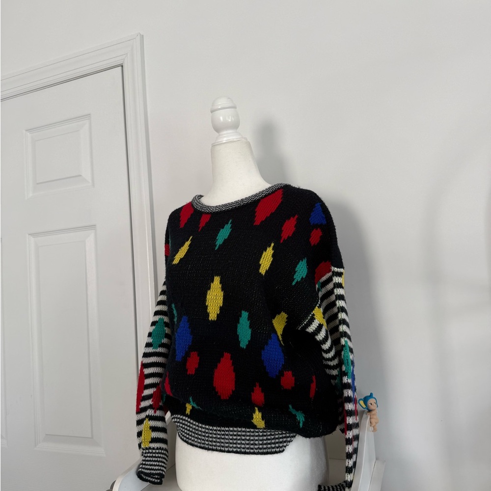 Black Multicolor Patterned Sweater - image 2
